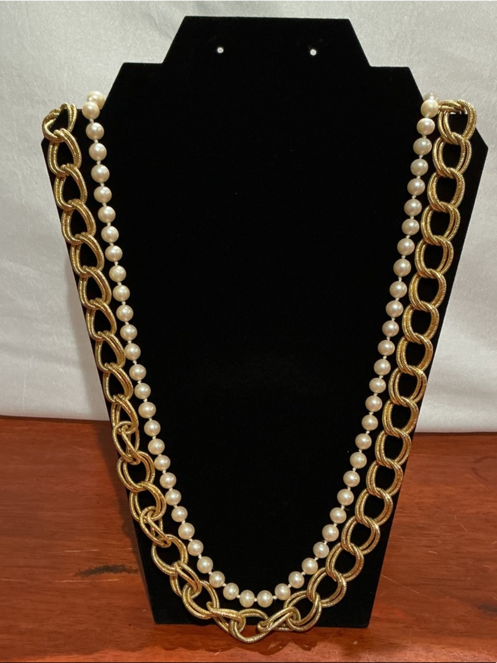 Anne Klein Faux Gold and Ivory Double Strand Pearl & Link Necklace